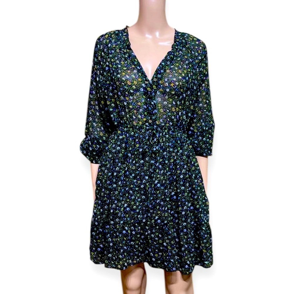 Zara Women's Mini Dress Floral Tie Waist Long Sleeve Ruffle Medium